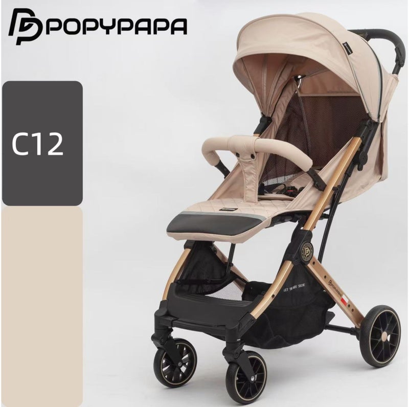 POPYPAPA C12 Baby Stroller | Baby Stroller with Large Wheels, Multi-Position Recline Seat, Extendable Canopy, 5-Point Harness, Front Swivel Wheels, Storage Basket | Baby Pushchair Stroller - Image 2